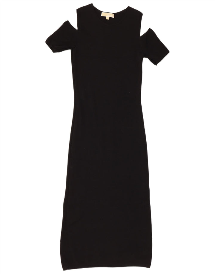 Vestido maxi feminino MICHAEL KORS com ombro de fora UK 12 médio preto viscose