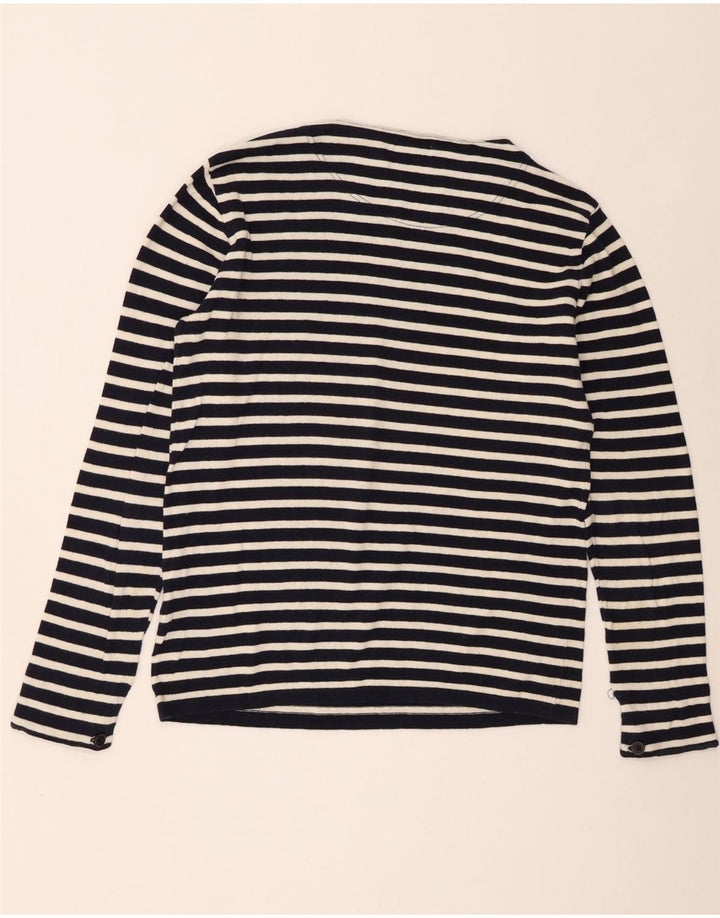 Zara Top masculino manga comprida grande algodão listrado azul marinho