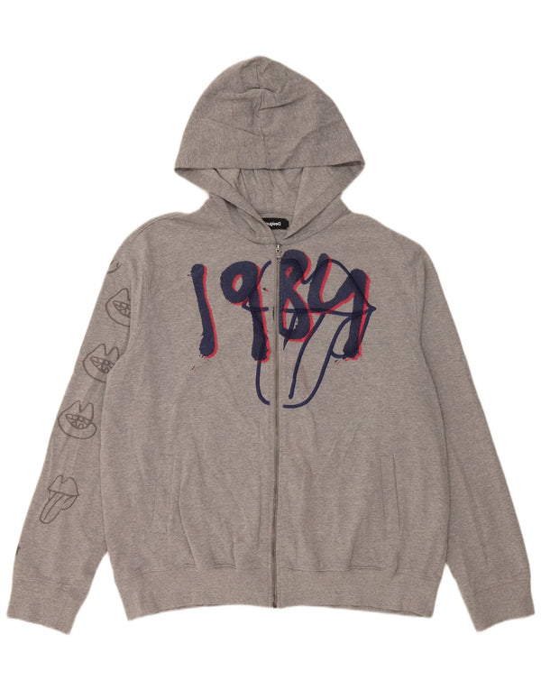 Suéter masculino Desigual com capuz e zíper gráfico 2XL algodão cinza