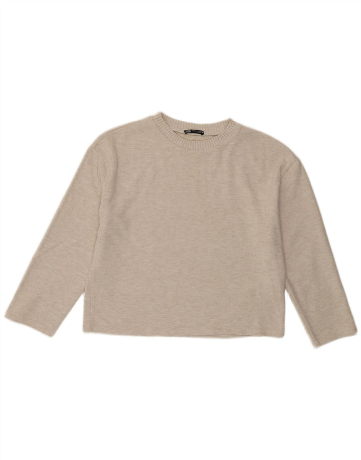 Blusa feminina Zara UK 14 poliéster bege médio