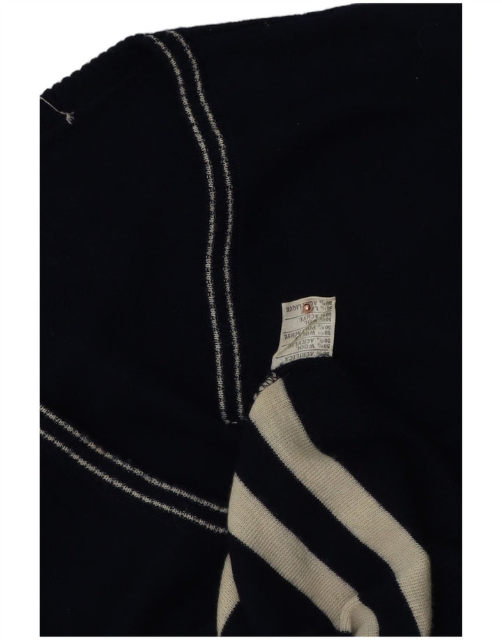 Colete masculino vintage regata média listrada azul marinho de lã