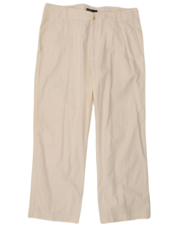 Zara Calça Chino Masculina Reta EU 44 Grande W34 L28 Algodão Listrado Branco