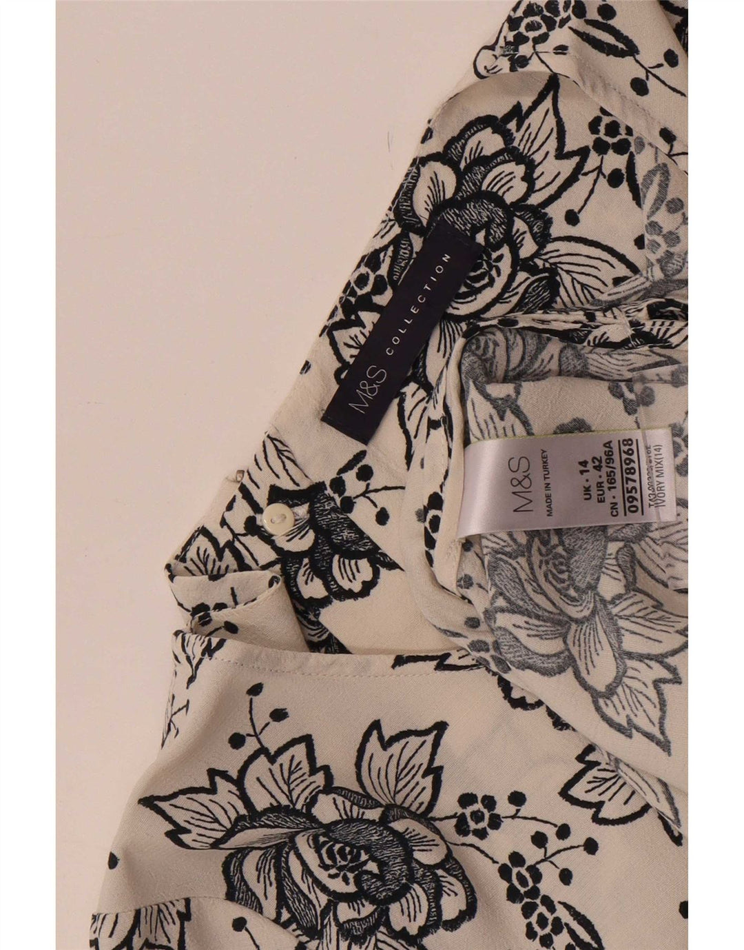 Blusa feminina Marks & Spencer UK 14 grande viscose floral branca