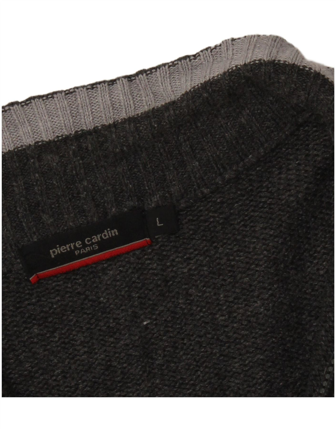 Suéter masculino PIERRE CARDIN com zíper e gola grande acrílico listrado cinza