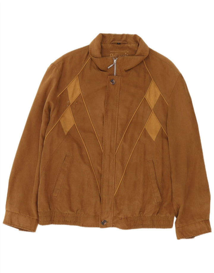 Jaqueta bomber masculina vintage UK 42 XL marrom Argyle/poliéster diamante