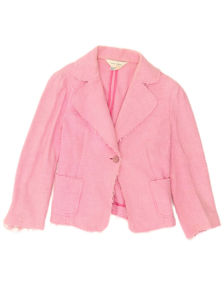 Jaqueta blazer feminina Zara crop 1 botão EU 42 grande algodão rosa