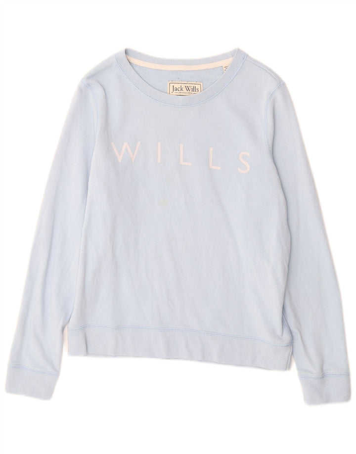 JACK WILLS Womens Graphic Sweatshirt Jumper UK 10 Small  Blue Cotton