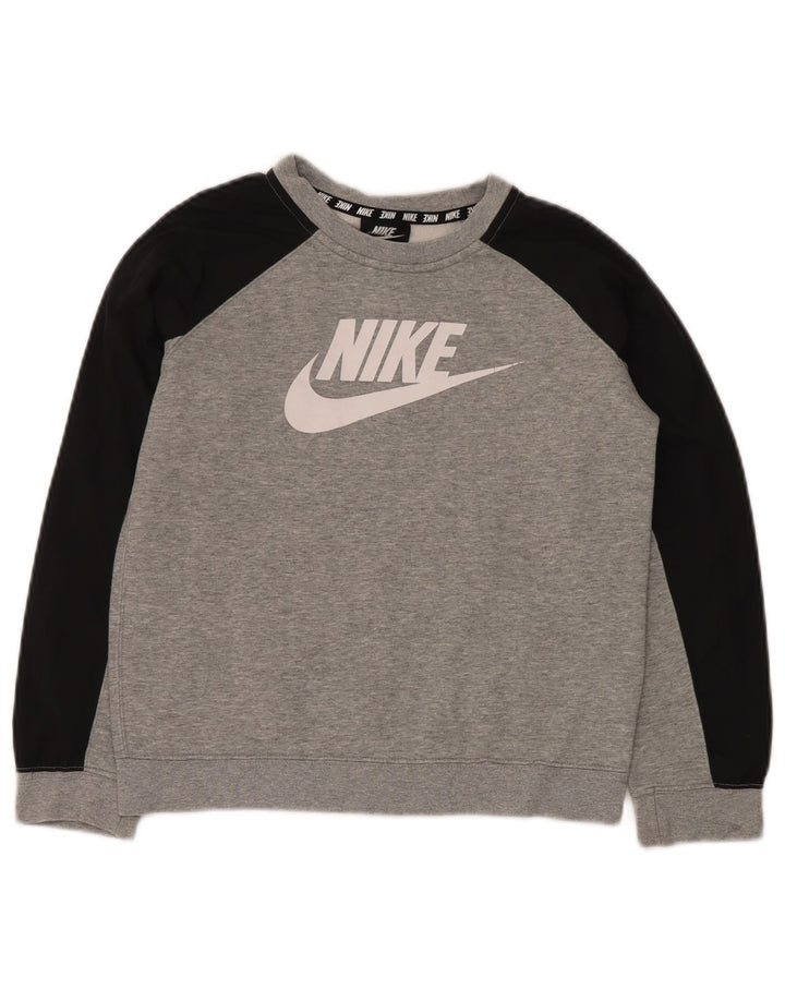 NIKE Boys Graphic Sweatshirt Jumper 10-11 Anos Médio Cinza Colourblock