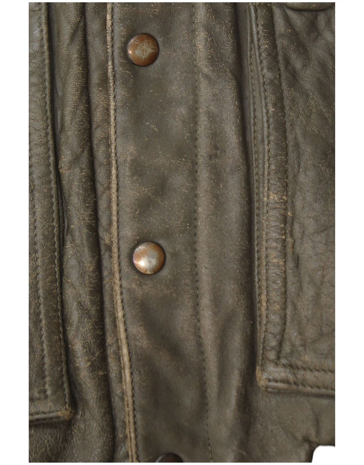 Belfe & Belfe Jaqueta masculina de couro bomber UK 38 Medium Khaki Colourblock