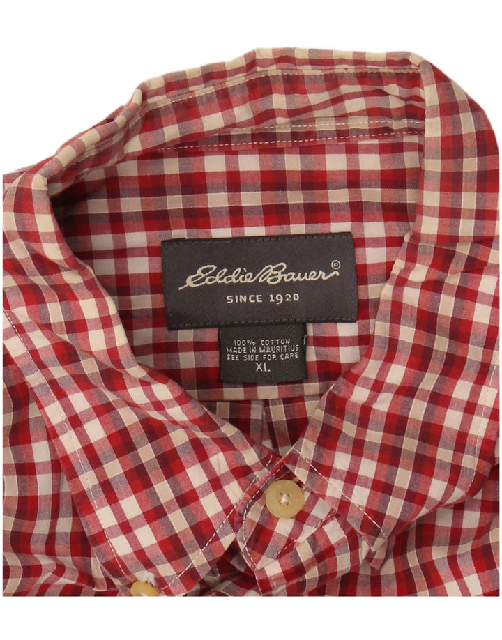 EDDIE BAUER Camisa masculina de manga curta XL de algodão xadrez vermelho