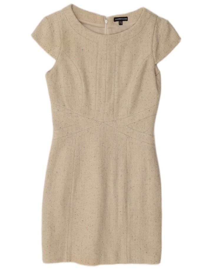 Vestido bainha feminino Warehouse Reino Unido 8 pequeno lã manchada bege