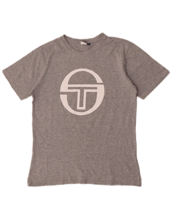 Camiseta gráfica masculina Sergio Tacchini Top algodão manchado cinza médio