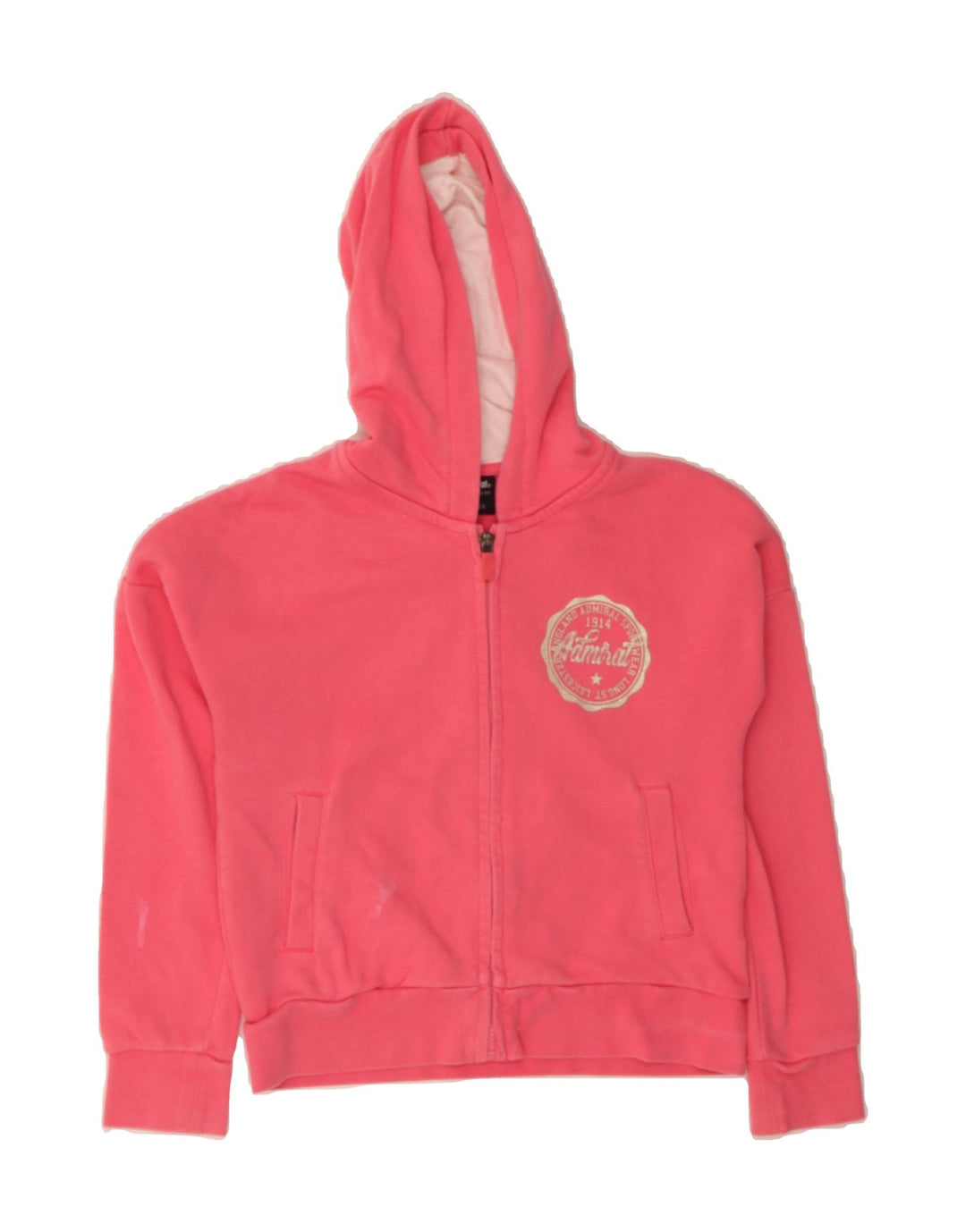 ADMIRAL Girls Graphic Zip Hoodie Sweater 9-10 Years Pink Cotton Vintage Admiral and Second-Hand Admiral from Messina Hembry 