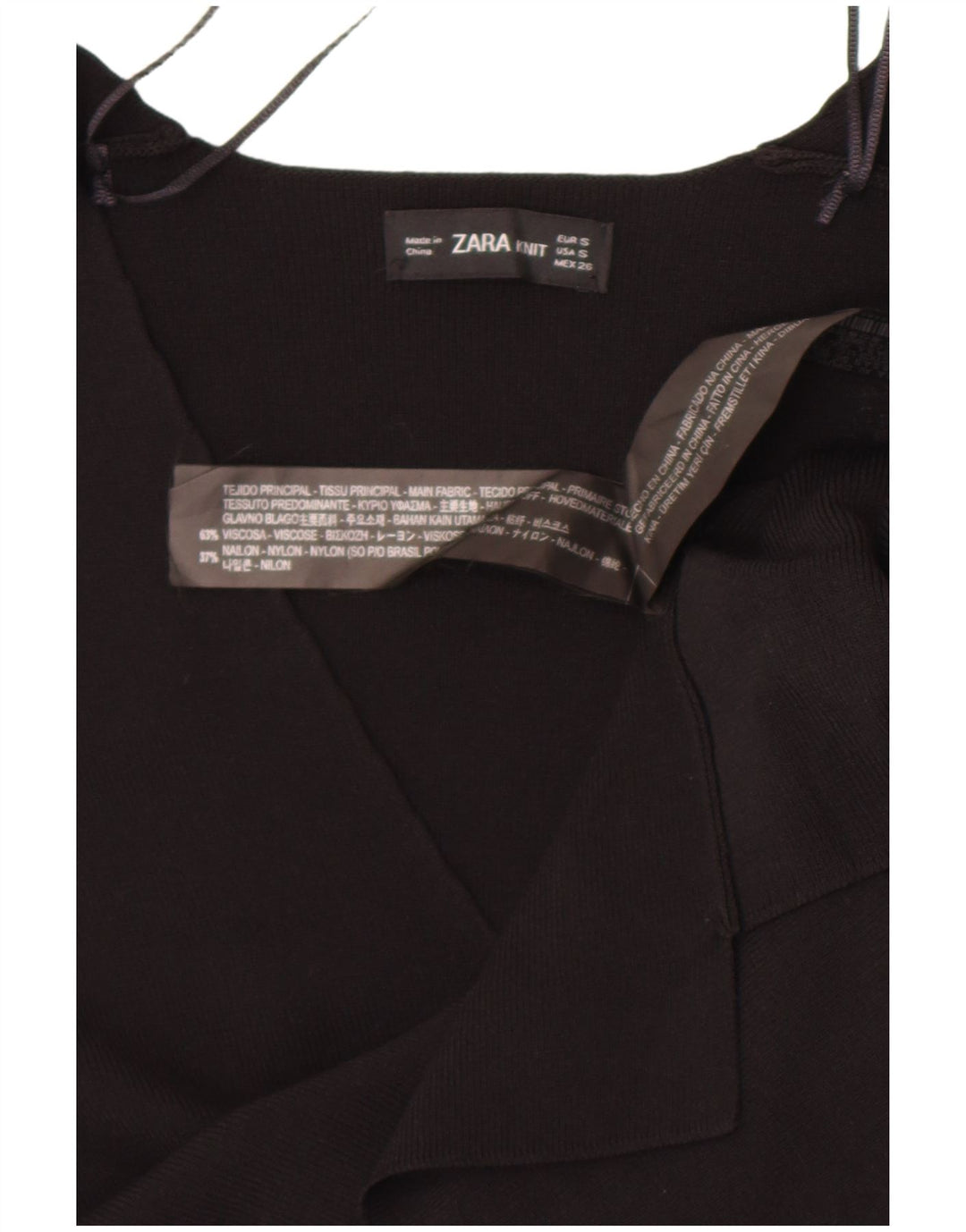 Top feminino Zara de manga comprida UK 10 pequeno preto viscose