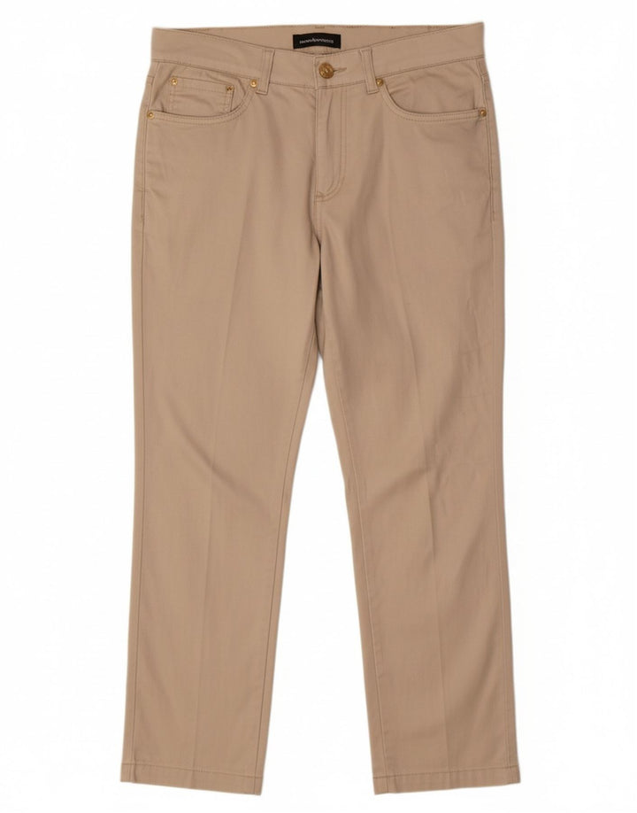 Calça feminina justa cortada ROCCOBAROCCO W30 L25 algodão bege