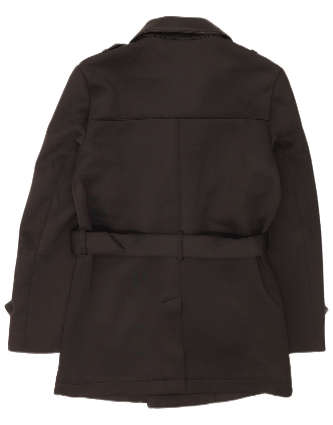 Zara Mens Trench Coat UK 38 Médio Preto Poliéster