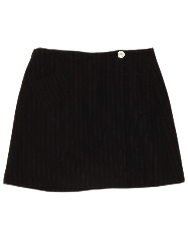 C'EST COMMECA Womens Mini Skirt UK 12 Medium W28 Black Striped Wool
