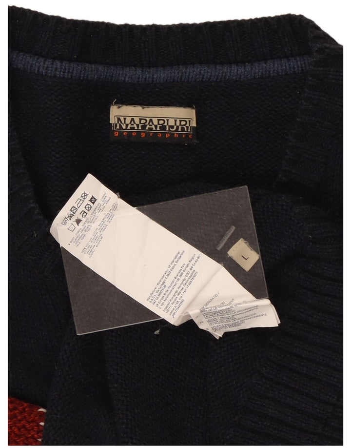 Suéter masculino NAPAPIJRI com gola redonda e grande algodão azul marinho