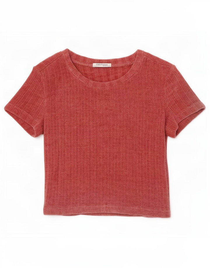 Blusa feminina de veludo Zara Top UK 10 pequeno poliéster vermelho