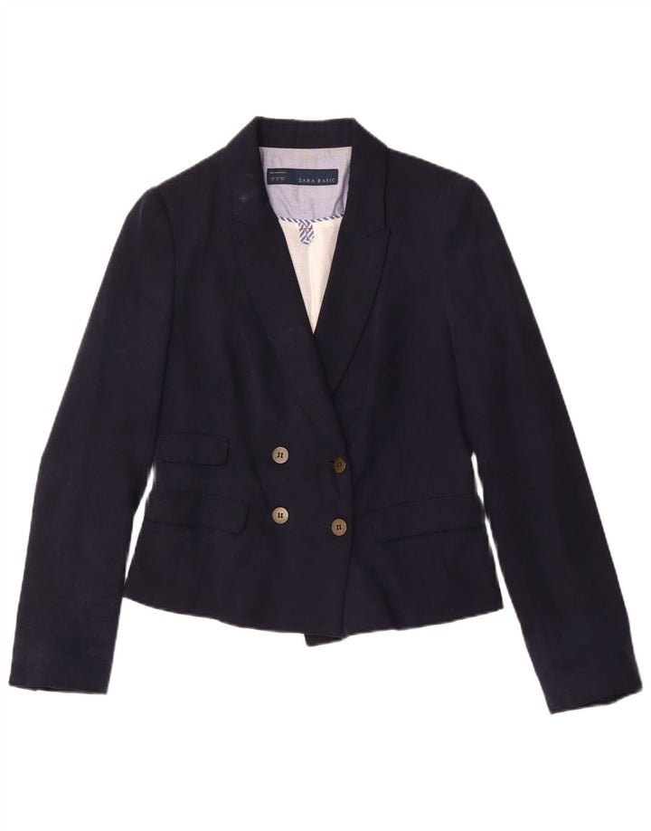 Jaqueta blazer feminina Zara com peito duplo Reino Unido 12 médio azul marinho Lyocell