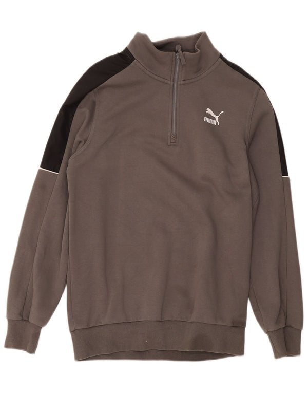 Moletom masculino Puma com zíper e gola alta, pequeno, cinza, algodão colorblock
