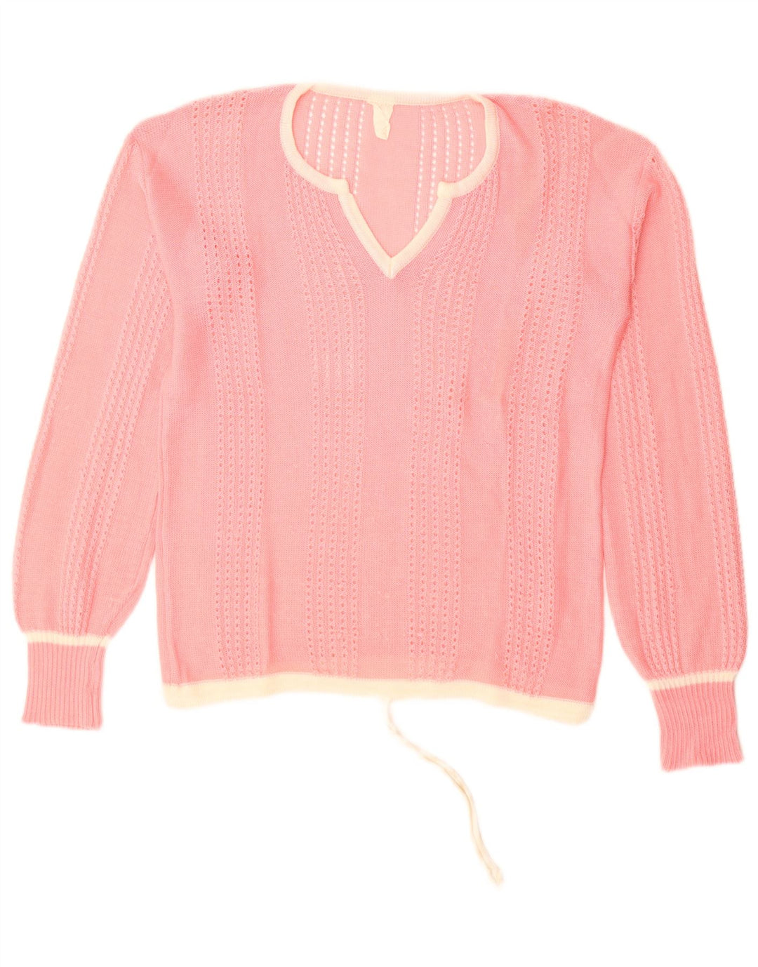 Suéter feminino vintage com decote em V Reino Unido 14 rosa médio