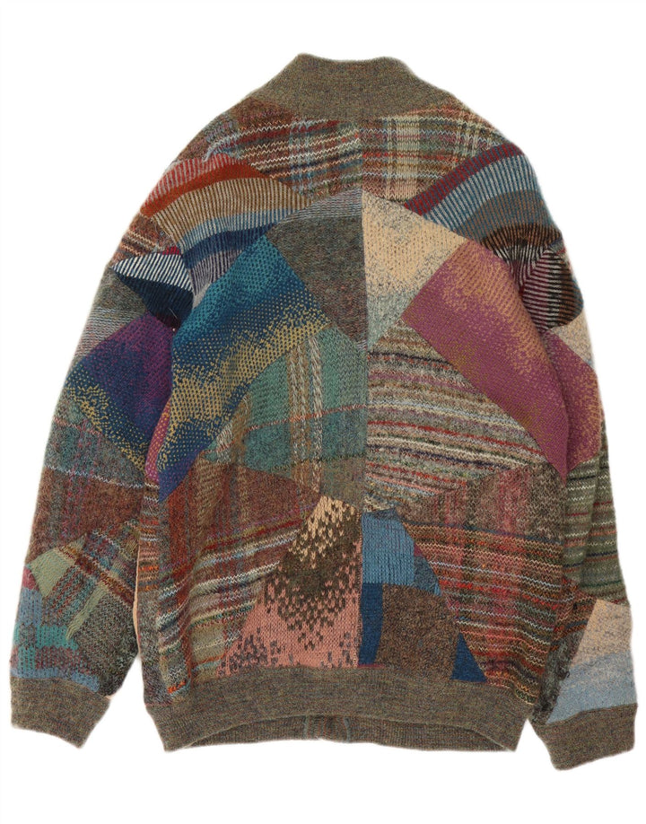 Suéter cardigã masculino VINTAGE com retalhos multicoloridos médios
