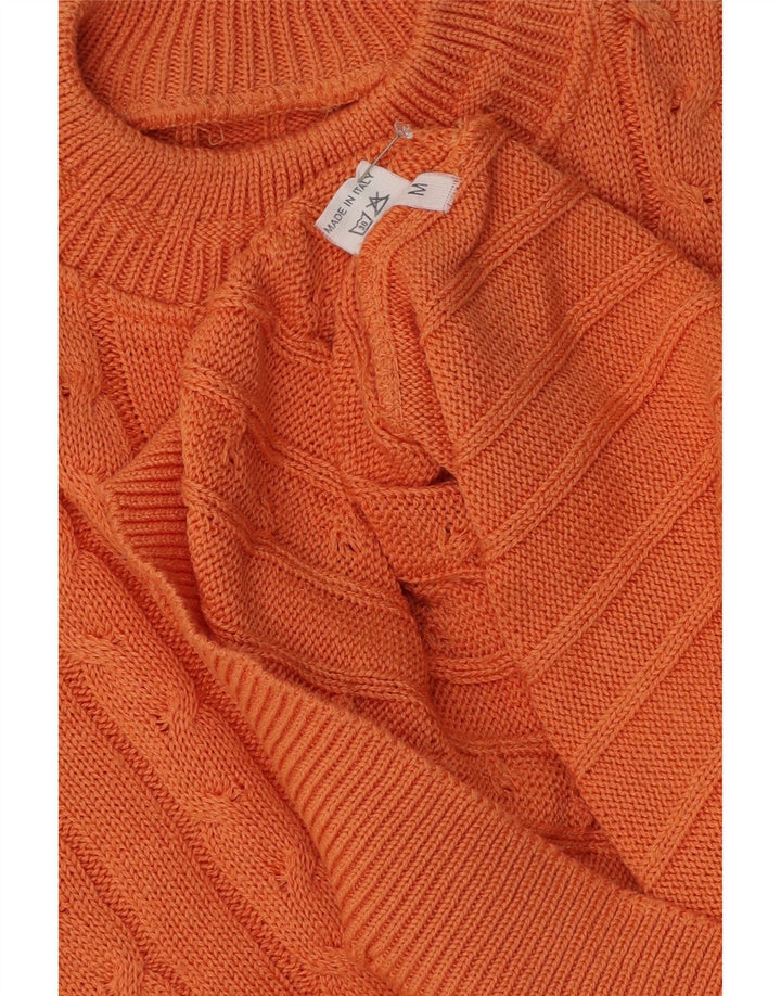 Suéter vintage masculino com gola tartaruga e algodão laranja médio