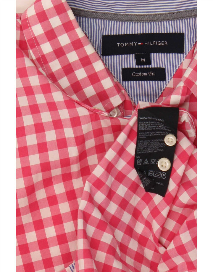 Tommy Hilfiger Camisa masculina de manga curta com ajuste personalizado de algodão vermelho médio