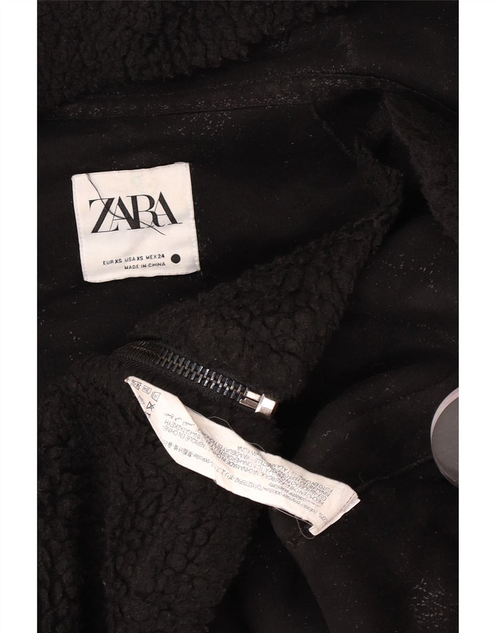 Zara Womens Hooded Oversized Fleece Jacket UK 6 XS Preto Poliéster