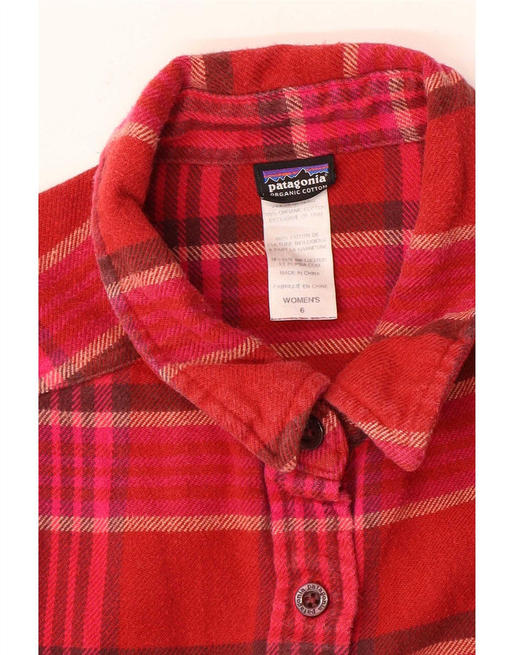 Camisa feminina de flanela Patagonia EUA 6 algodão xadrez vermelho médio
