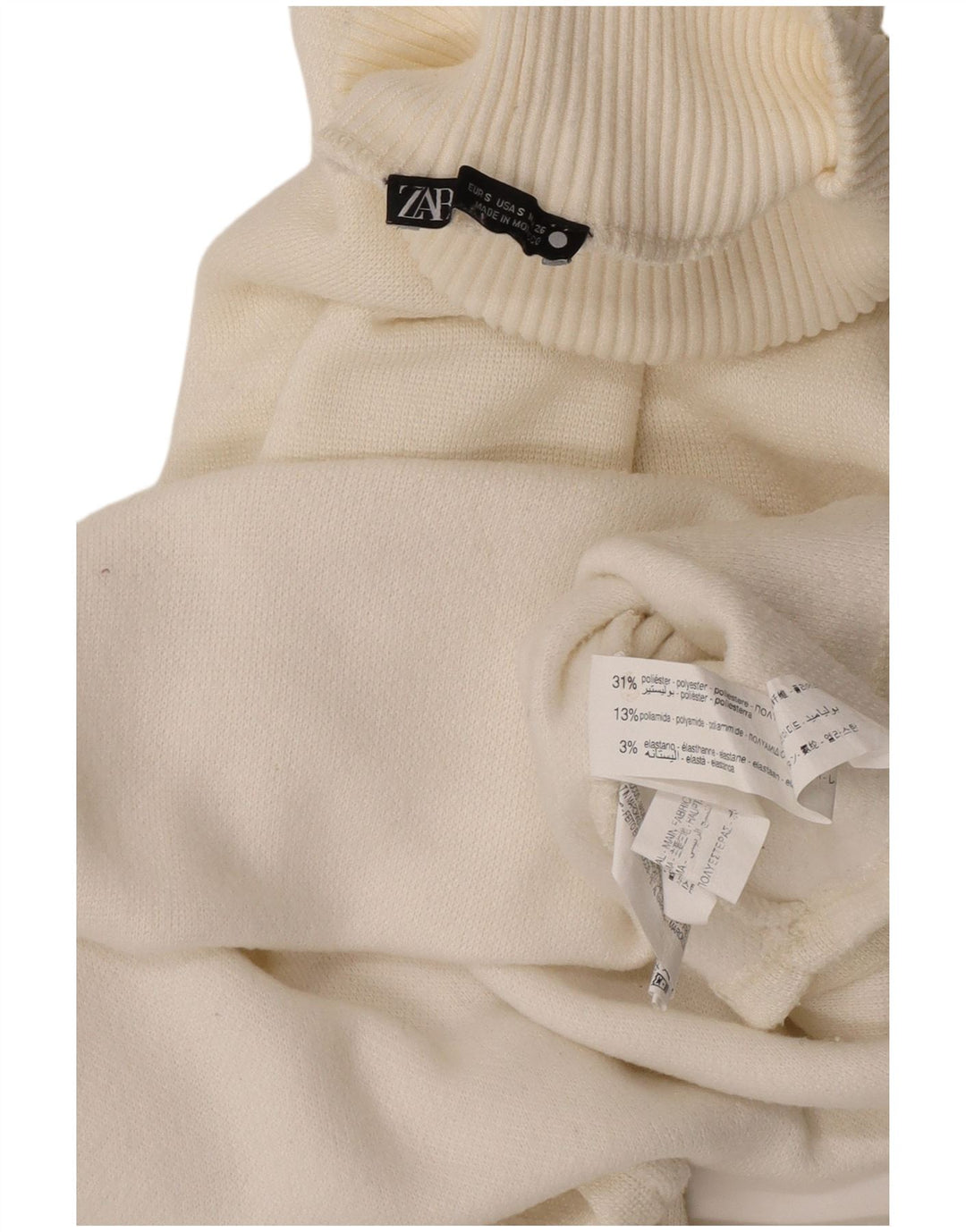 Suéter feminino Zara com gola alta e gola tartaruga, tamanho pequeno, branco