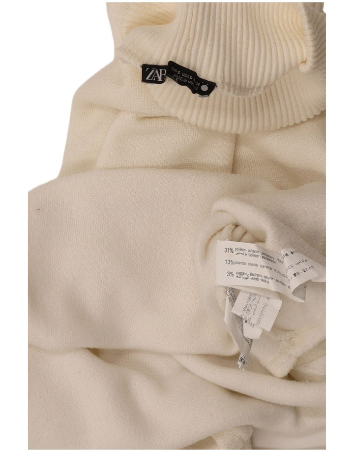 Suéter feminino Zara com gola alta e gola tartaruga, tamanho pequeno, branco