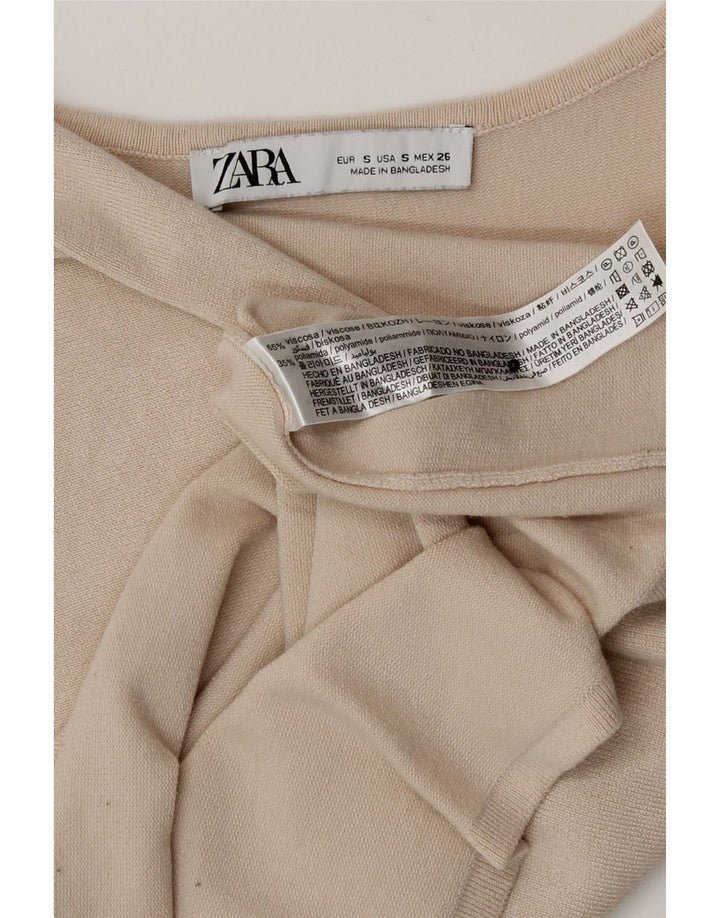 Zara Womens Crop One Ombro Top Reino Unido 8 Pequeno Bege Viscose