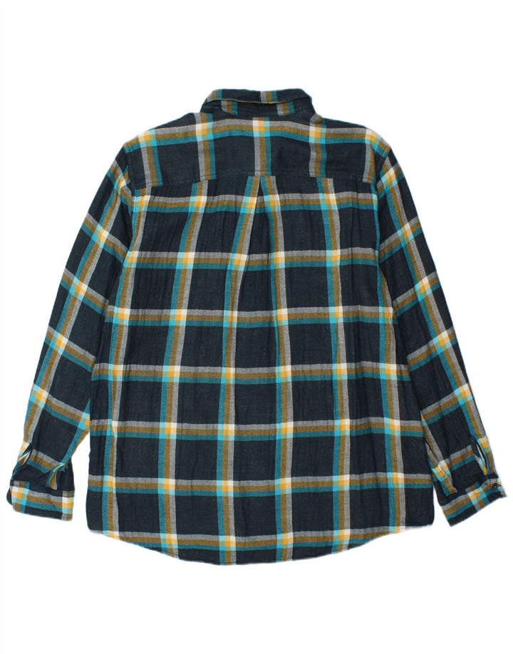 Camisa feminina de flanela EDDIE BAUER Reino Unido 16 grande algodão xadrez azul marinho