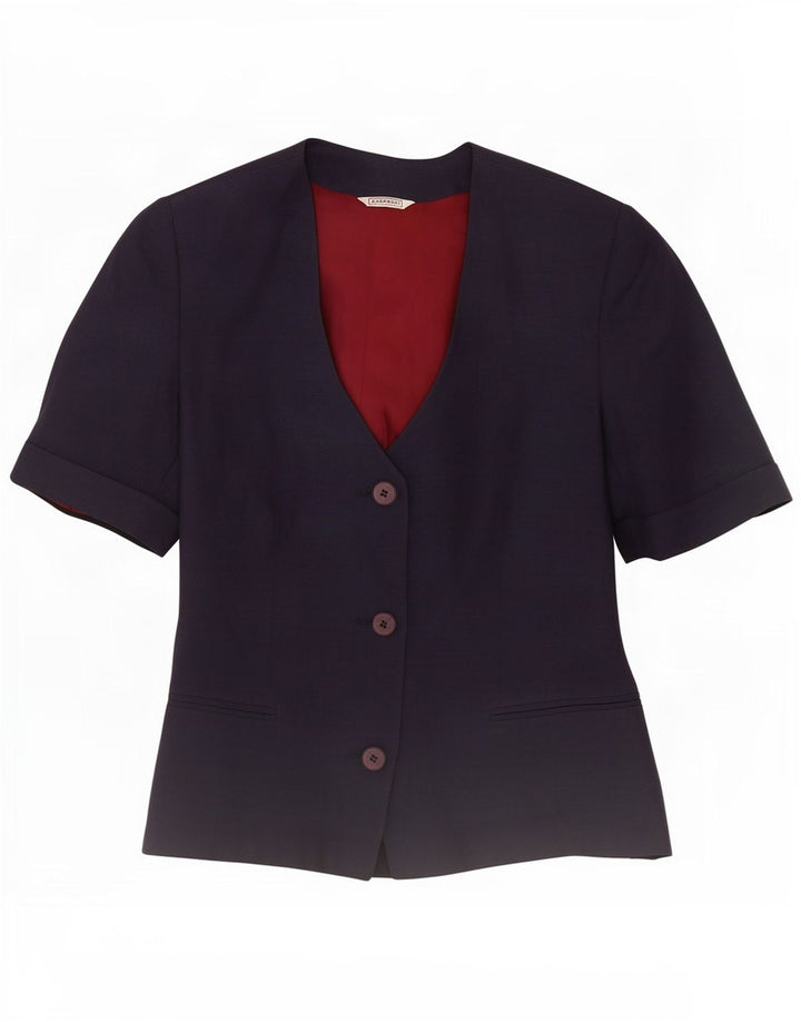 Jaqueta blazer feminina Stefanel manga curta com 3 botões IT 38 XS azul marinho