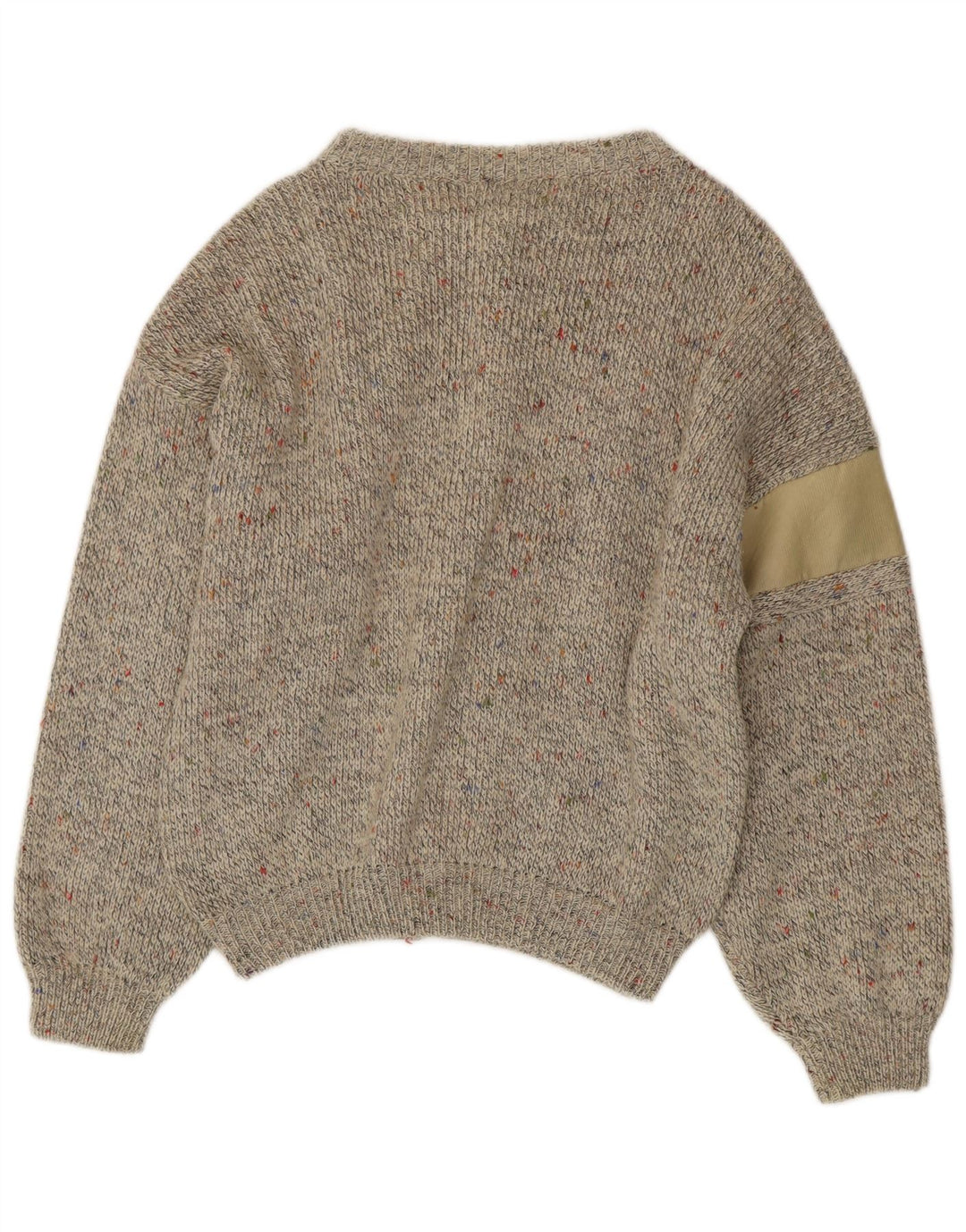 Suéter cardigã masculino vintage, lã de alpaca manchada bege médio