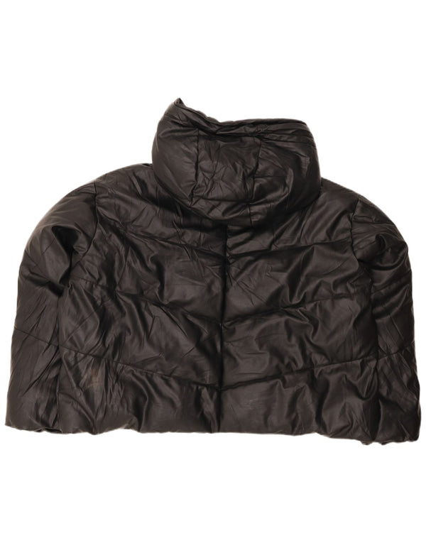 Jaqueta feminina acolchoada com capuz e capuz Zara UK 20 2XL poliuretano preto