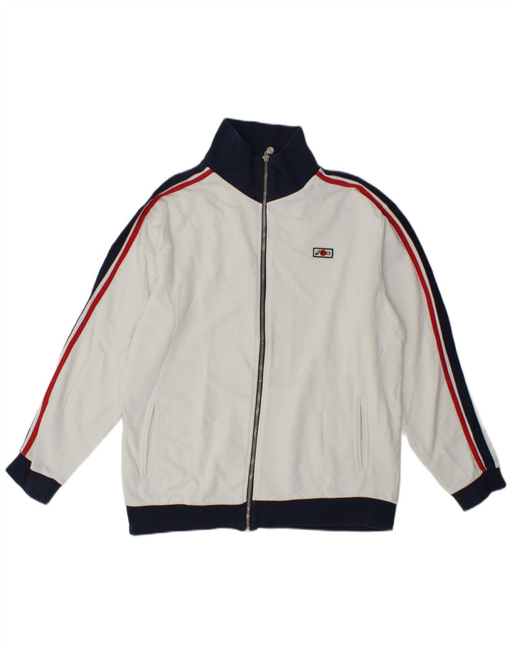 Asics Mens Tracksuit Top Jaqueta Grande Algodão Colorblock Branco