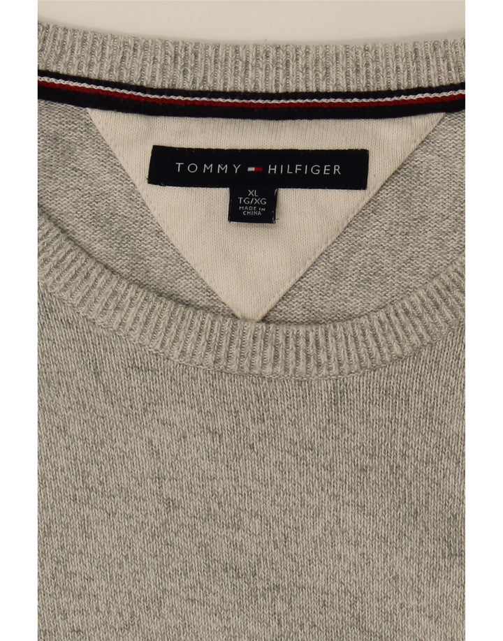 TOMMY HILFIGER Mens Crew Neck Jumper Sweater XL Grey Cotton Vintage Tommy Hilfiger and Second-Hand Tommy Hilfiger from Messina Hembry 