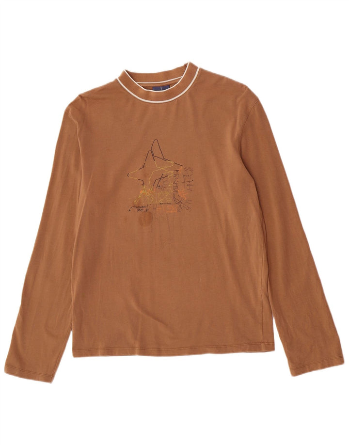 Trussardi Jeans Mens Gráfico Top Manga Longa Médio Algodão Marrom