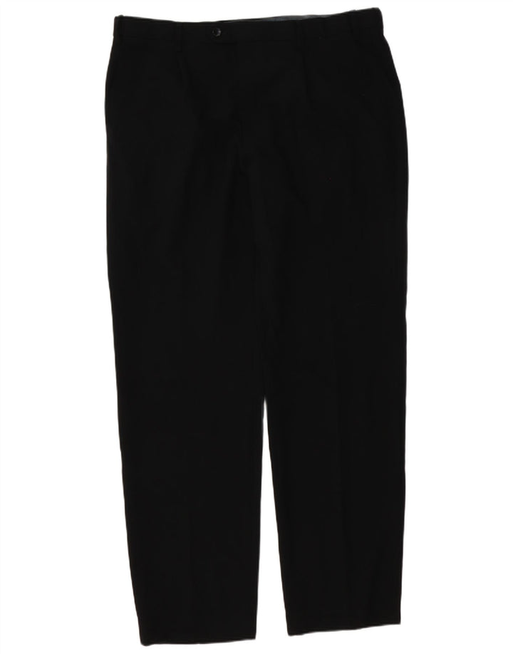 Calça masculina de terno reto Marks & Spencer W38 L33 poliéster preto