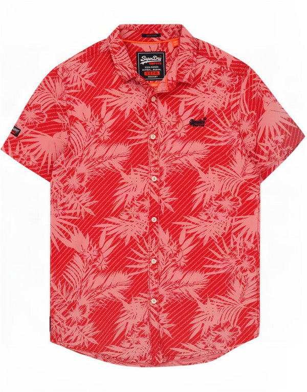 Camisa masculina havaiana de manga curta Superdry grande algodão floral vermelho