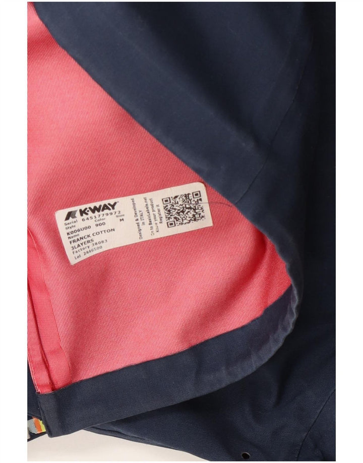 Jaqueta de chuva masculina com capuz K-Way Reino Unido 38 algodão azul marinho médio