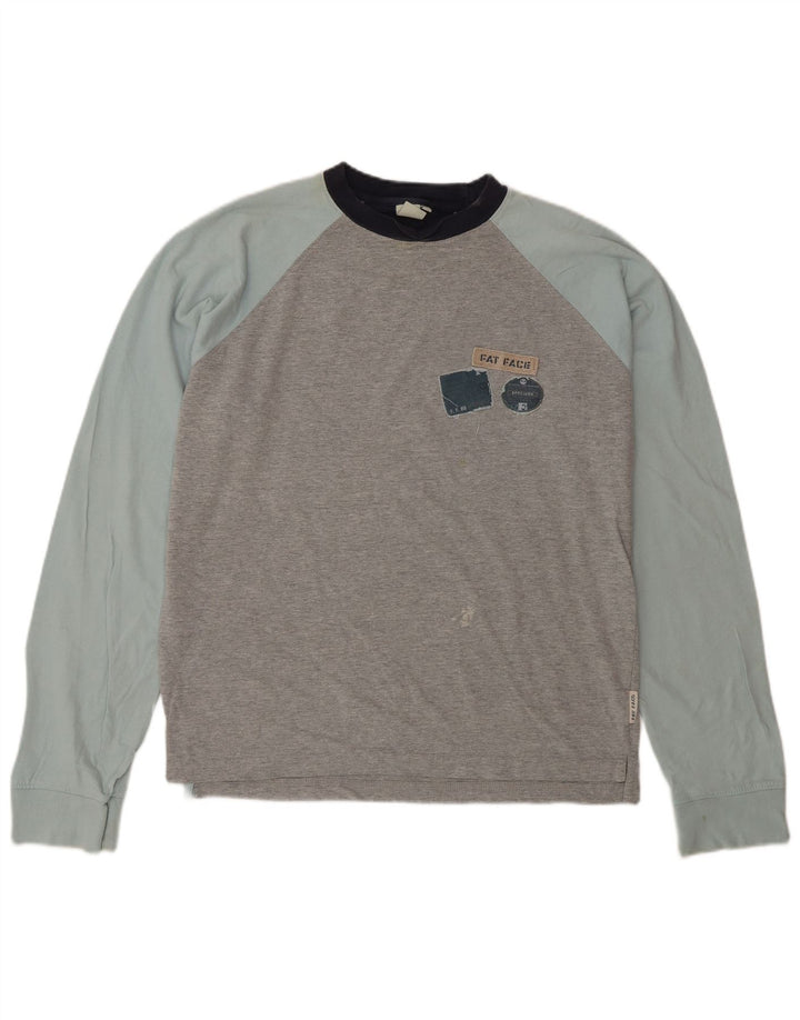 Top masculino Fat Face manga comprida algodão colorblock cinza médio