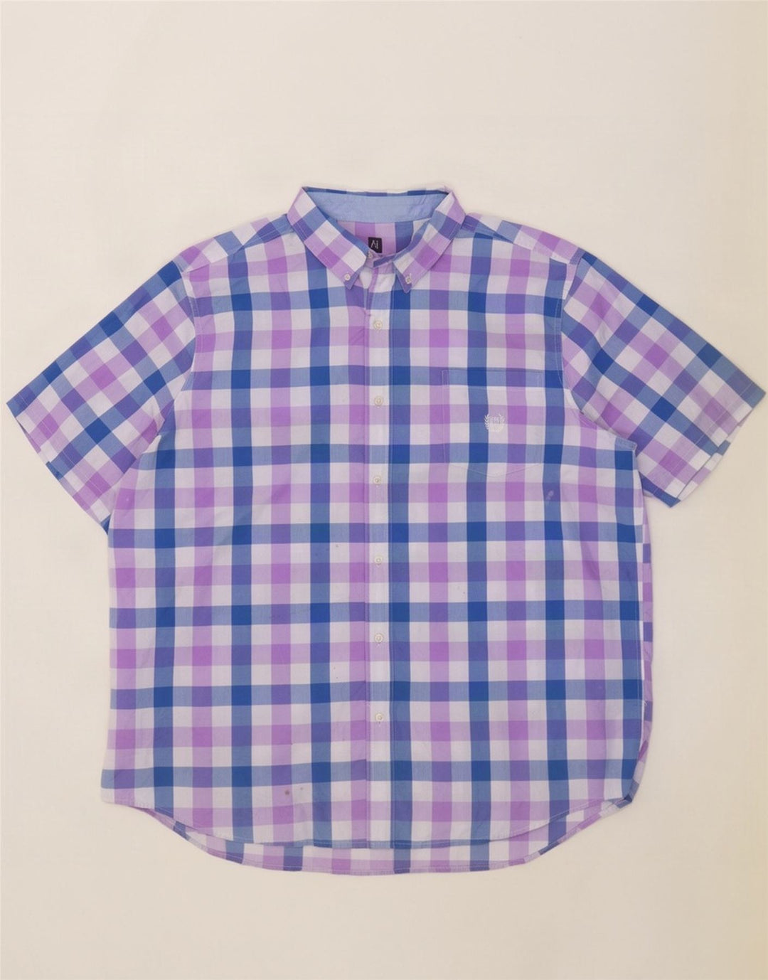 Camisa masculina de manga curta Chaps Easy Care 2XL algodão guingão azul