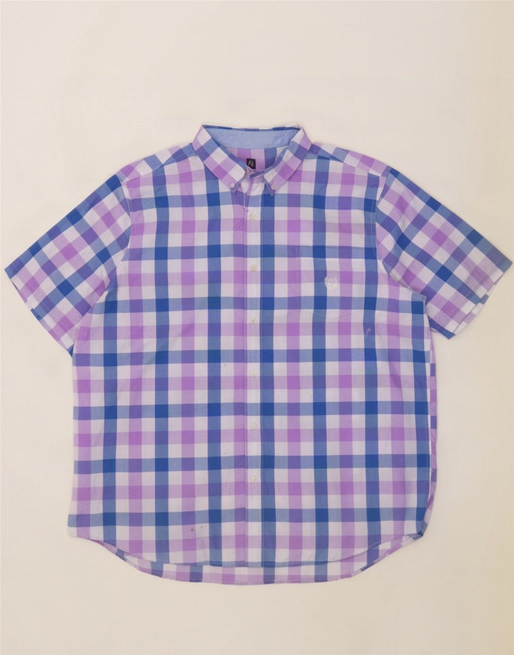 Camisa masculina de manga curta Chaps Easy Care 2XL algodão guingão azul