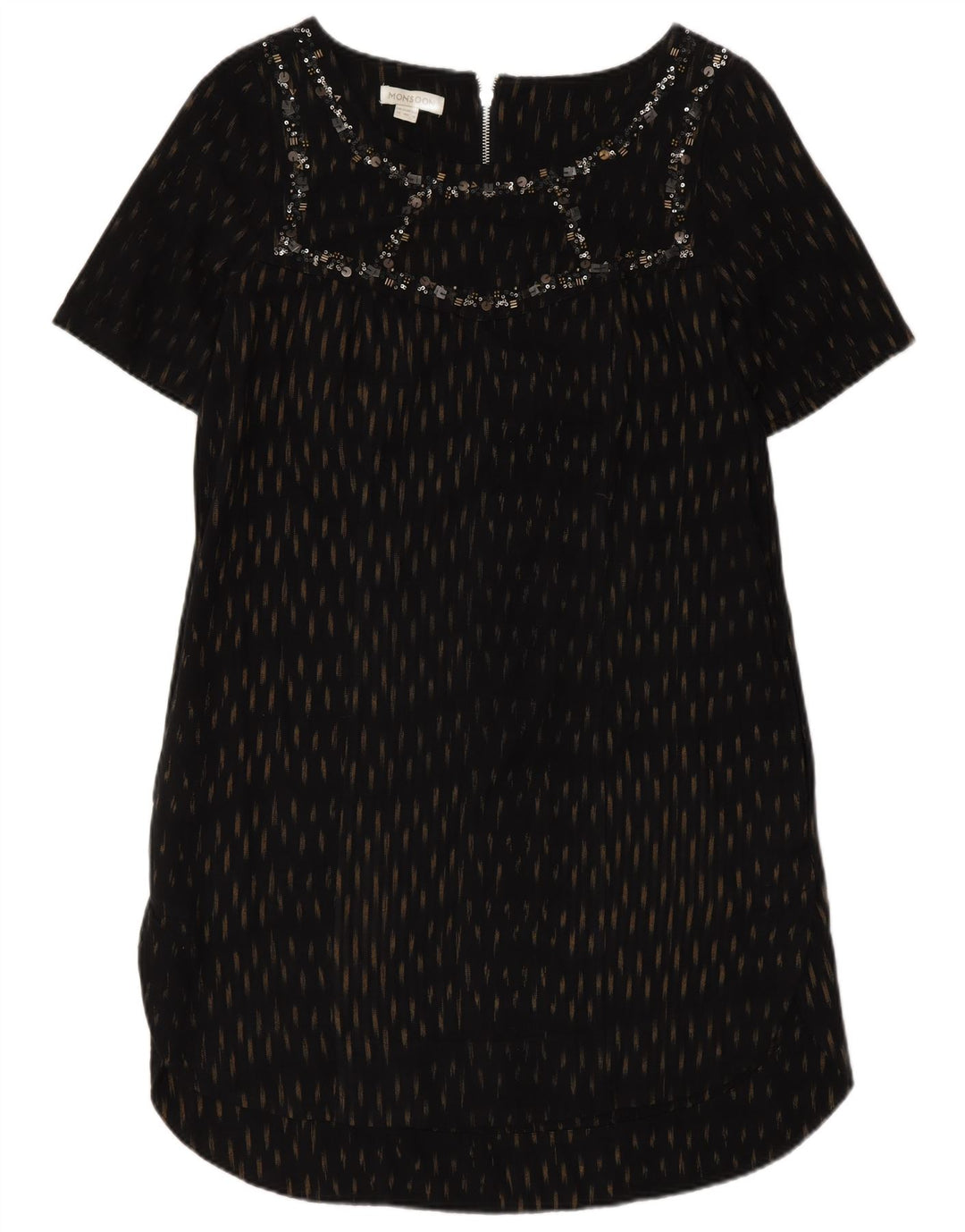 Vestido feminino Monsoon Shift UK 12 algodão manchado preto médio