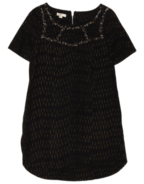 Vestido feminino Monsoon Shift UK 12 algodão manchado preto médio