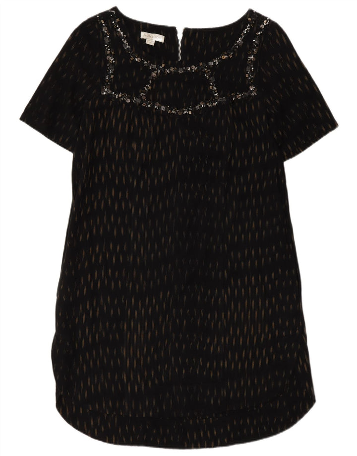 Vestido feminino Monsoon Shift UK 12 algodão manchado preto médio